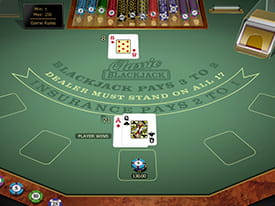 Et blackjackbord hvor spilleren har fået blackjack og derved vinder over dealeren